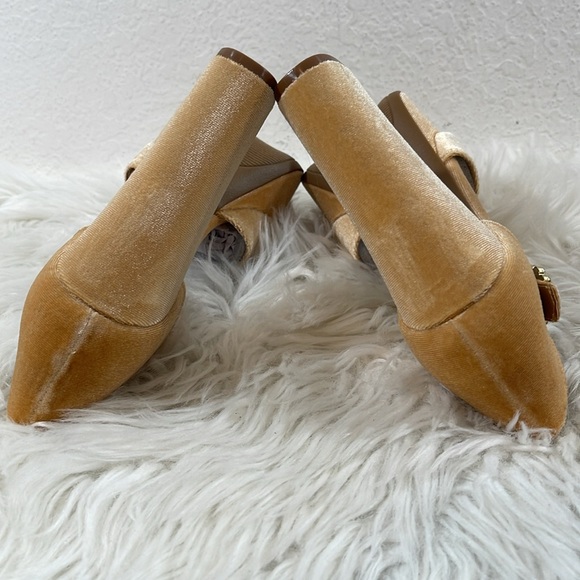 LULUS Crushest Champagne Velvet Rhinestone Ankle Strap Chunky Heels Size 10 NEW - Picture 10 of 15